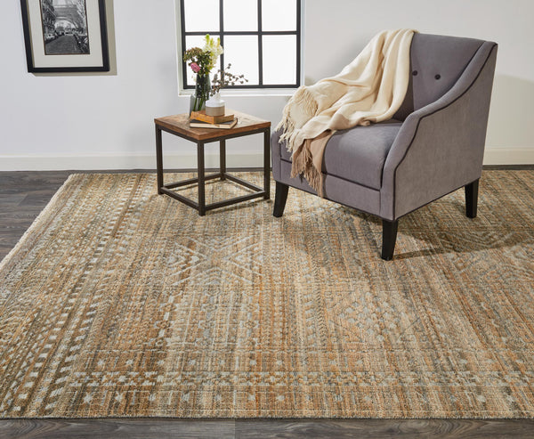 Payton Abstract Tribal Rug, Golden Brown/Gray, 5ft-6in x 8ft-6in Area Rug - Modern Rug Importers