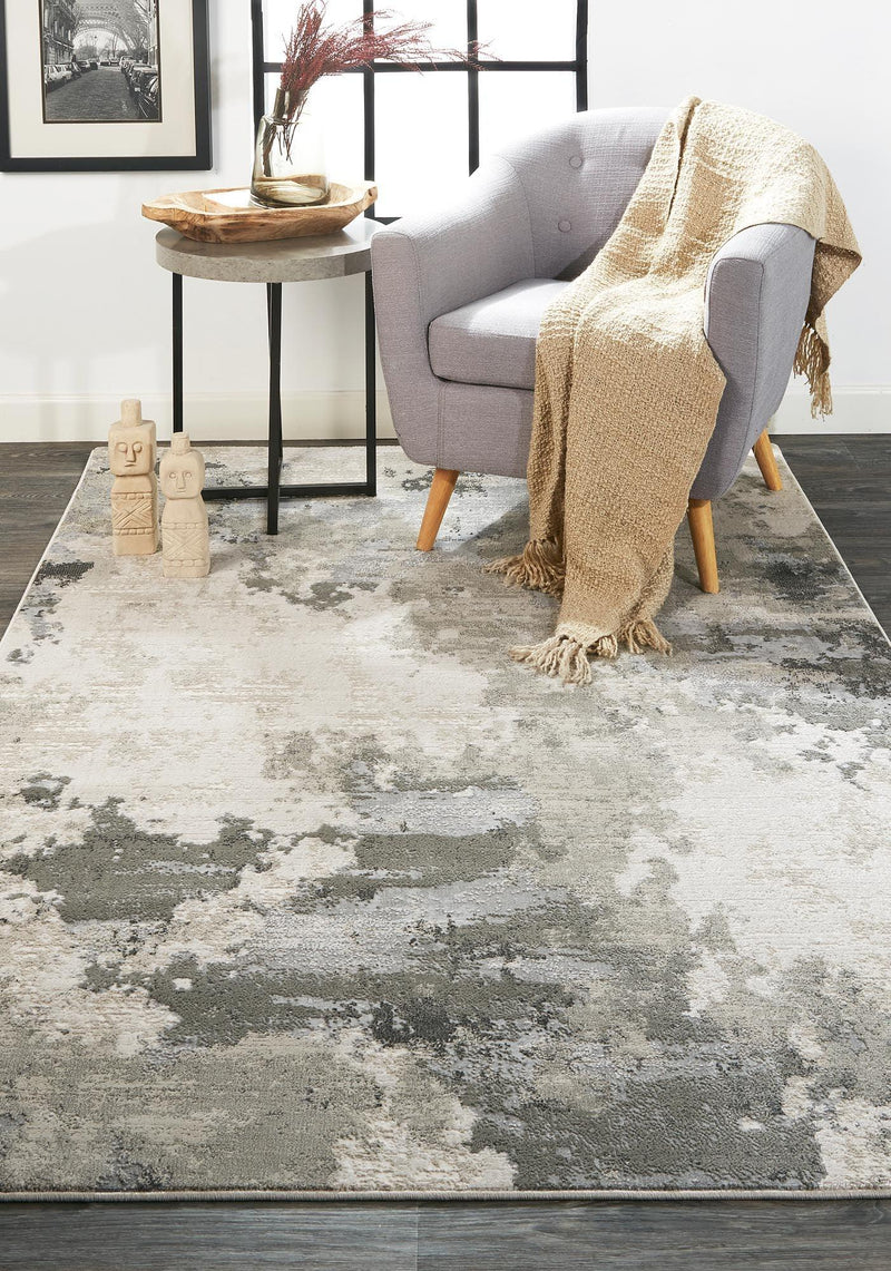 Prasad Contmporary Watercolor Rug, Ivory/Light Gray, 5ft x 8ft Area Rug - Modern Rug Importers